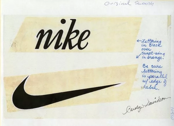 Différents croquis du logo de Nike.
